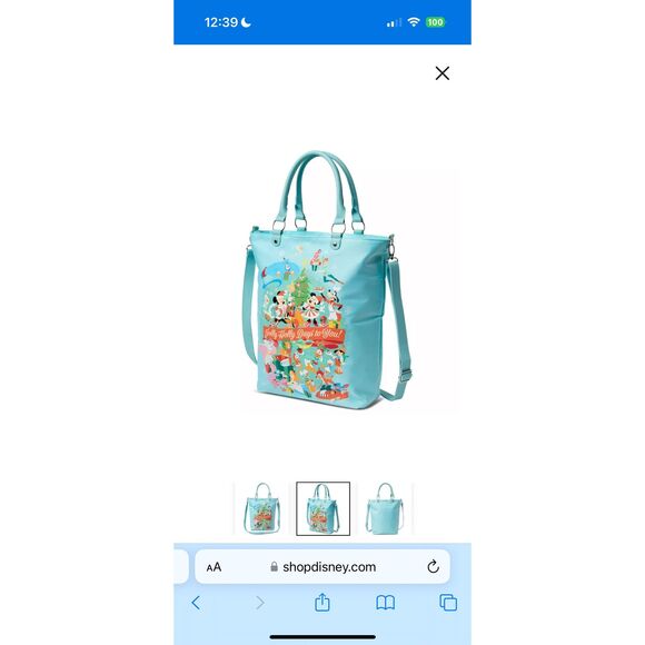 Disney Classics Christmas / Holiday Tote Bag With 2 Padded Handles NWT Blue - Picture 3 of 5